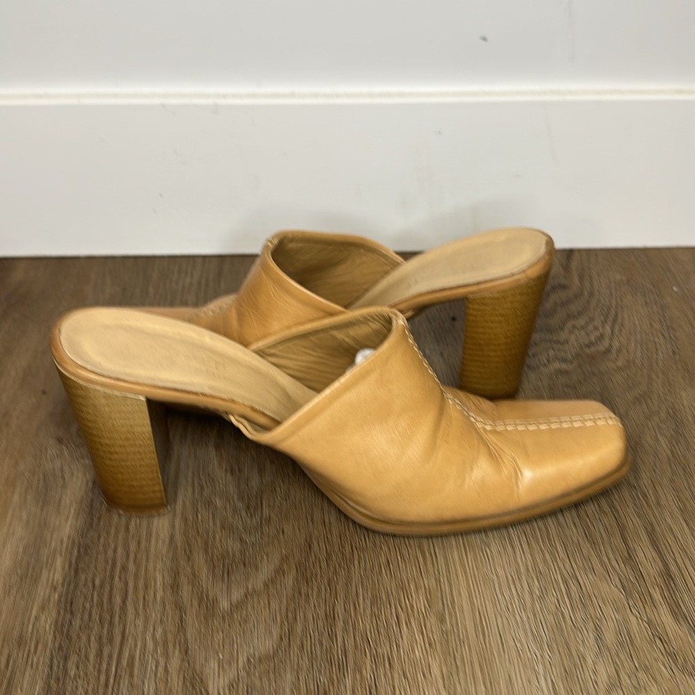 Tan Camel Leather Mules Made in Italy 3”  Heel Size 37 LUCA FERRI - Picture 5 of 13